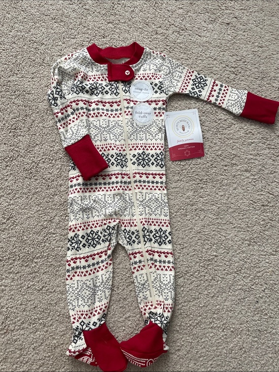 Burt's Bees Baby Other - Burt's Bees Baby Red & Cream Fair Isle Footed Pajamas